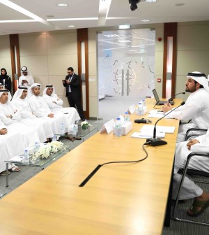 H.E. Juma Al Kait, Assistant Undersecretary of the Ministry of Economy, and H.E. Khalifa Salem Al Mansouri, Acting Undersecretary of ADDED, discuss Hannover Messe